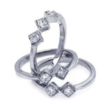 Sterling Silver Rhodium Plated Diamond Shaped CZ Stackable Ring Set