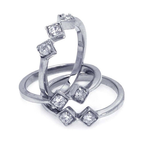 Sterling Silver Rhodium Plated Diamond Shaped CZ Stackable Ring Set