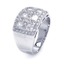 Load image into Gallery viewer, Sterling Silver Rhodium Plated Clear Square Pave CZ Cigar Band Bling Ring