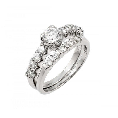 Sterling Silver Rhodium Plated Clear CZ Bridal Ring Set
