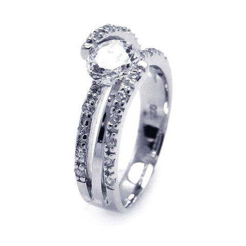 Sterling Silver Rhodium Plated Clear Round Center CZ Interwining Ring