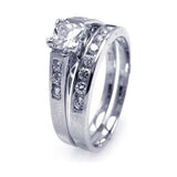 Sterling Silver Rhodium Plated CZ Bridal Engagaement Ring Set