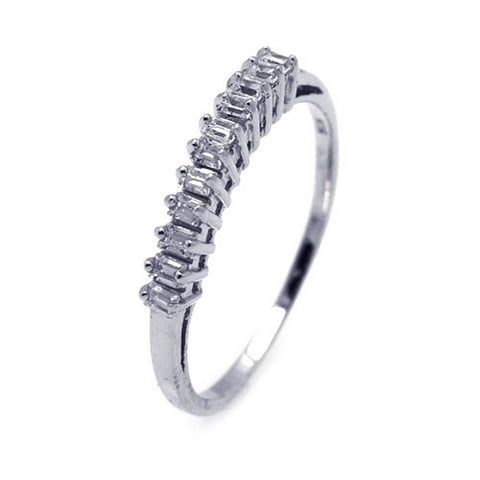 Sterling Silver Rhodium Plated Clear Baguette CZ Ring