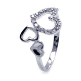 Sterling Silver Rhodium Plated Triple Heart Shaped Ring With CZ Stones