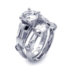 Sterling Silver Rhodium Plated Marquise Diamond-Shaped Round CZ Engagement Ring Set