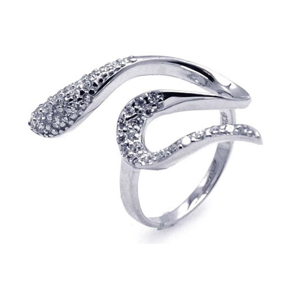 Sterling Silver Rhodium Plated Pave Set Snake Shaped Ring With CZ Stones