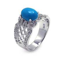 Load image into Gallery viewer, Sterling Silver Rhodium Plated Turquoise Center Clear Pave Set CZ Filigree Ring