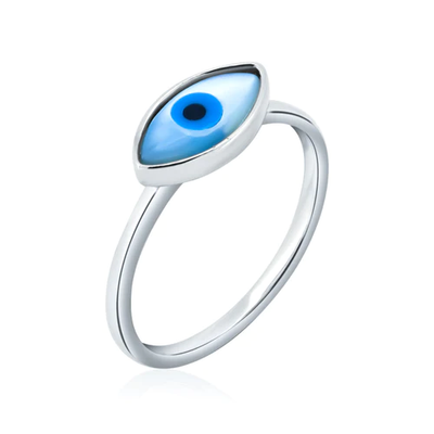 Sterling Silver Rhodium Plated Eye Mother Of Pearl Ring