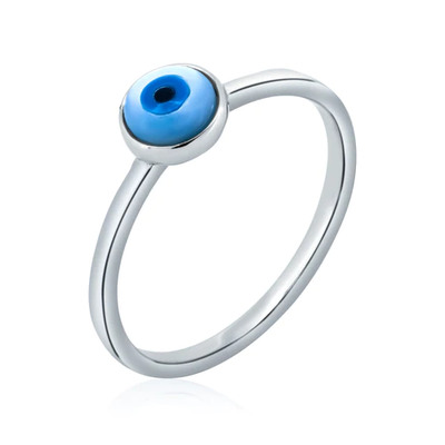 Sterling Silver Rhodium Plated Round Eye Mother Of Pearl Ring