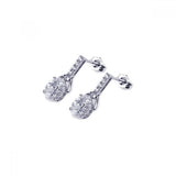 Sterling Silver Classy Micro Paved Bar with Oval Cut Clear Cz Dangle Stud Earring