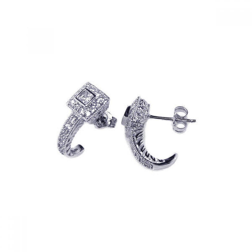 Sterling Silver Fancy Dragon Claw Design Embedded with Clear Czs Stud Earring