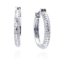 Load image into Gallery viewer, Sterling Silver Rhodium Plated Micro Pave Shape Hoop Earrings With CZ Stones