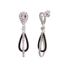 Load image into Gallery viewer, Sterling Silver Rhodium Plated Micro Pave Clear Open Teardrop CZ Dangling Earrings