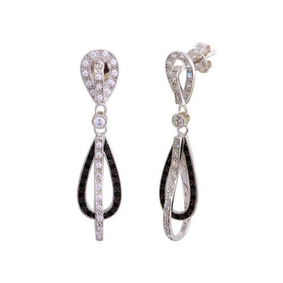 Sterling Silver Rhodium Plated Micro Pave Clear Open Teardrop CZ Dangling Earrings