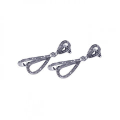 Sterling Silver Classy Micro Paved Open Teardrop Shaped Design Dangle Stud Earring