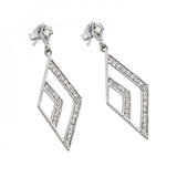 Sterling Silver  Micro Pave Open Diamond Design Inlaid With Clear CZ Stones. Earring Dimensions of 36.9Mm x 13.3MM