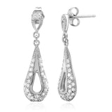 Sterling Silver Rhodium Plated Open Teardrop Dangling Earrings