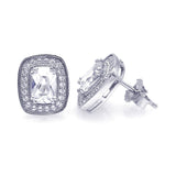 Sterling Silver Rhodium Plated Micro Pave Clear Square Inlay Shaped Stud Earring With CZ Stones