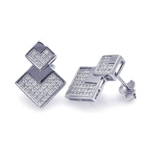 Load image into Gallery viewer, Sterling Silver Rhodium Plated Micro Pave Graduate Square Shaped Stud Earring With CZ Stones