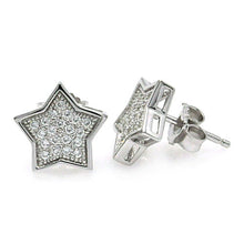 Load image into Gallery viewer, Sterling Silver Rhodium Plated Micro Pave Clear Star Shaped Stud Earring With CZ Stones