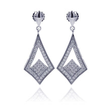 Load image into Gallery viewer, Sterling Silver Rhodium Plated Micro Pave Open Sharp Marqui Dangling Shaped Stud Earring With CZ Stones