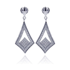 Sterling Silver Rhodium Plated Micro Pave Open Sharp Marqui Dangling Shaped Stud Earring With CZ Stones