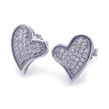 Load image into Gallery viewer, Sterling Silver Rhodium Plated Micro Pave Curvy Heart Shaped Stud Earring With CZ Stones