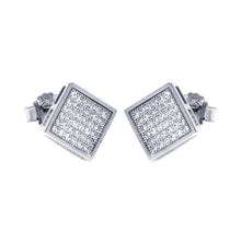 Load image into Gallery viewer, Sterling Silver Rhodium Plated Micro Pave Clear Square Shaped Stud Earring With CZ Stones