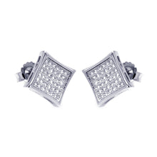 Load image into Gallery viewer, Sterling Silver Rhodium Plated Micro Pave Clear Square Shaped Stud Earring With CZ Stones