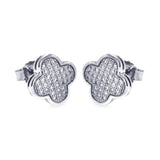 Sterling Silver Rhodium Plated Micro Pave Clove Shaped Stud Earring With CZ Stones