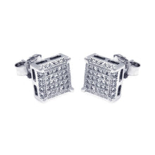 Load image into Gallery viewer, Sterling Silver .925 Rhodium Plated Micro Pave Clear Square Shaped Stud Earring With CZ Stones