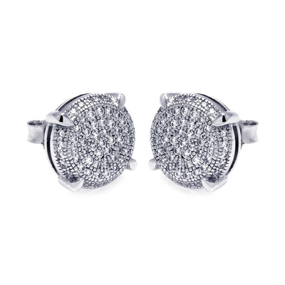 Sterling Silver Rhodium Plated Micro Pave Clear Circle CZ Stud Earrings