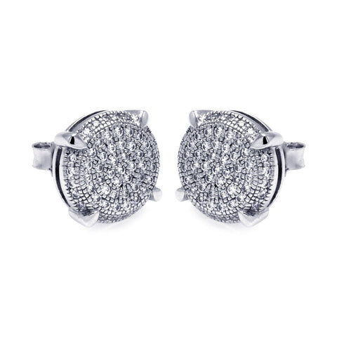 Sterling Silver Rhodium Plated Micro Pave Clear Circle CZ Stud Earrings