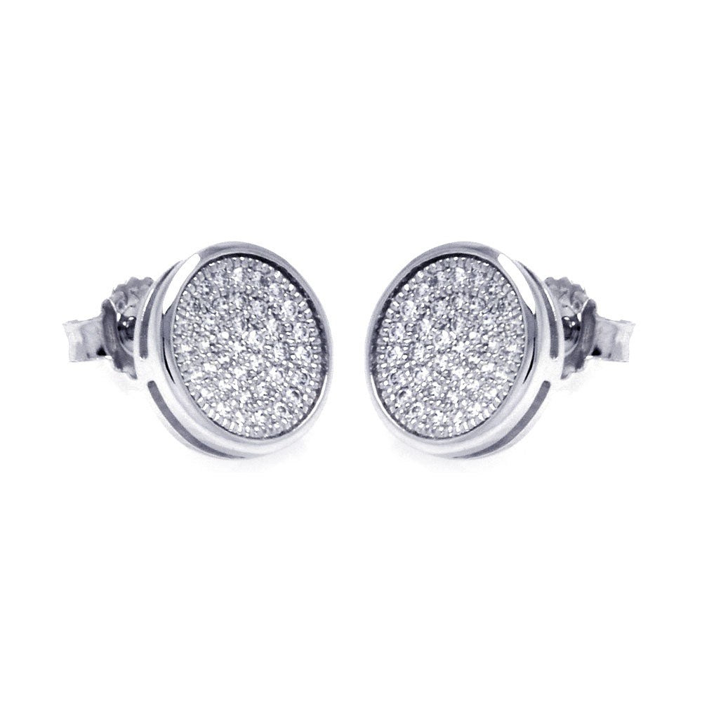 Sterling Silver Rhodium Plated Micro Pave Circle Shaped Stud Earring With CZ Stones