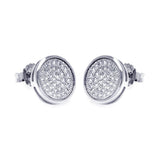 Sterling Silver Rhodium Plated Micro Pave Circle Shaped Stud Earring With CZ Stones