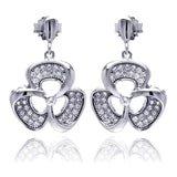 Sterling Silver Rhodium Plated Micro Pave Flower Dangling Shaped Stud Earring With CZ Stones