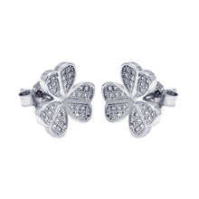 Load image into Gallery viewer, Sterling Silver Rhodium Plated Micro Pave Clover Leaf Shaped Stud Earring With CZ Stones
