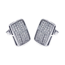 Load image into Gallery viewer, Sterling Silver Rhodium Plated Micro Pave Rectangle Shaped Stud Earring With CZ Stones