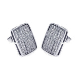 Sterling Silver Rhodium Plated Micro Pave Rectangle Shaped Stud Earring With CZ Stones