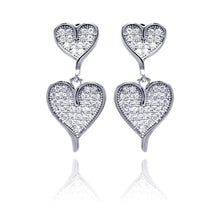 Load image into Gallery viewer, Sterling Silver Rhodium Plated Micro Pave Graduated Heart Shaped Earrings With CZ Stones