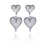 Sterling Silver Rhodium Plated Micro Pave Graduated Heart Shaped Earrings With CZ Stones