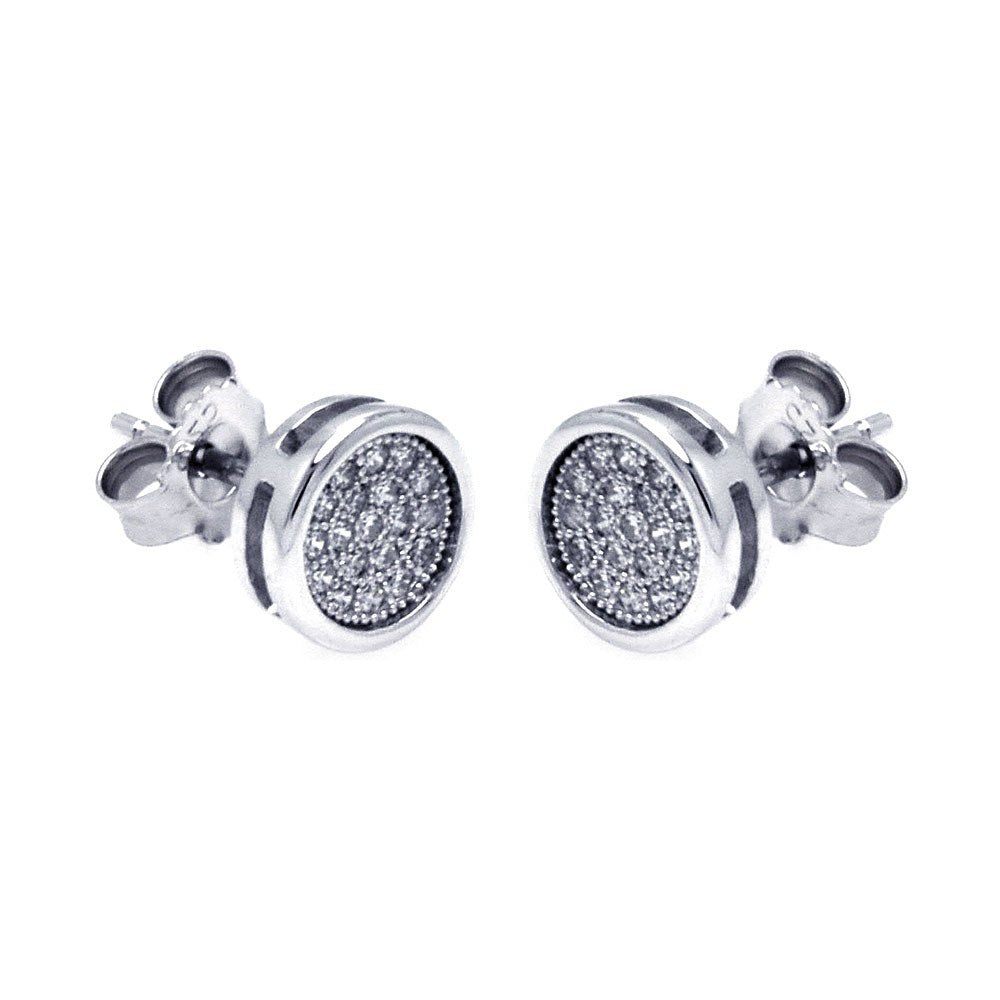 Sterling Silver Rhodium Plated Micro Pave Clear Round Shaped Stud Earring With CZ Stones
