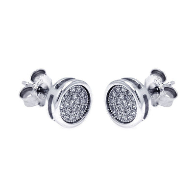 Sterling Silver Rhodium Plated Micro Pave Clear Round Shaped Stud Earring With CZ Stones