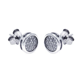 Sterling Silver Rhodium Plated Micro Pave Clear Round Shaped Stud Earring With CZ Stones