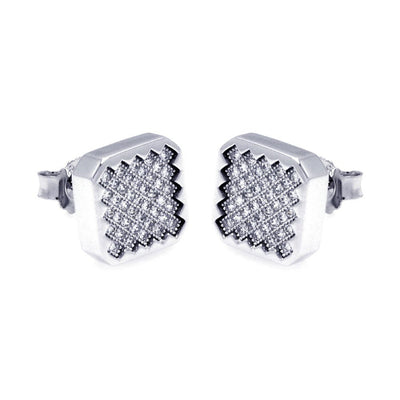 Sterling Silver Rhodium Plated Micro Pave Round Shaped Hoop Earring With CZ Stones