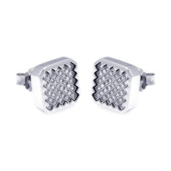 Sterling Silver Rhodium Plated Micro Pave Round Shaped Hoop Earring With CZ Stones