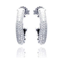 Load image into Gallery viewer, Sterling Silver Rhodium Plated Micro Pave Clear Round Hoop Earring With CZ Stones