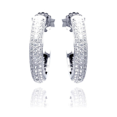 Sterling Silver Rhodium Plated Micro Pave Clear Round Hoop Earring With CZ Stones
