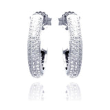 Sterling Silver Rhodium Plated Micro Pave Clear Round Hoop Earring With CZ Stones