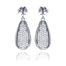 Load image into Gallery viewer, Sterling Silver Rhodium Plated Micro Pave Clear Teardrop Dangling Shaped Stud Earring With CZ Stones